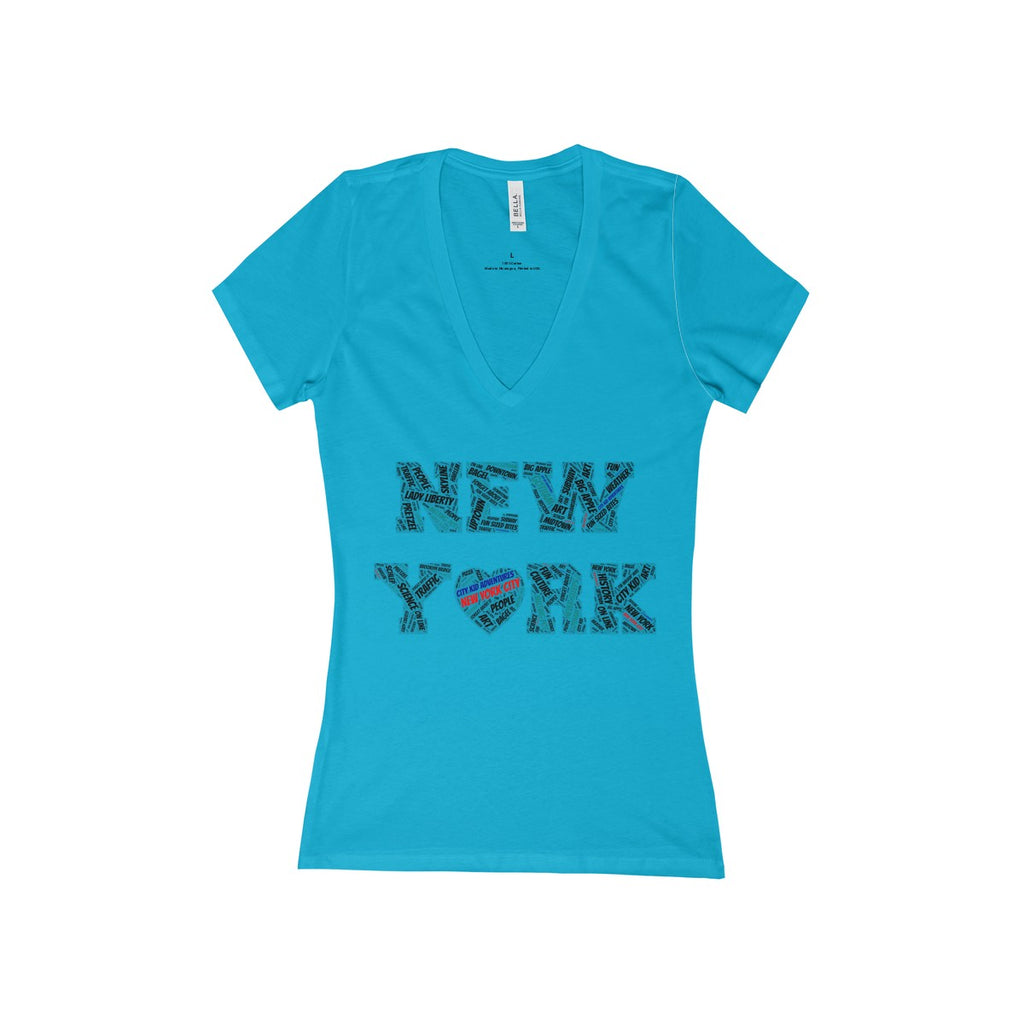 "New York" Women's Short Sleeve Deep V-Neck Tee